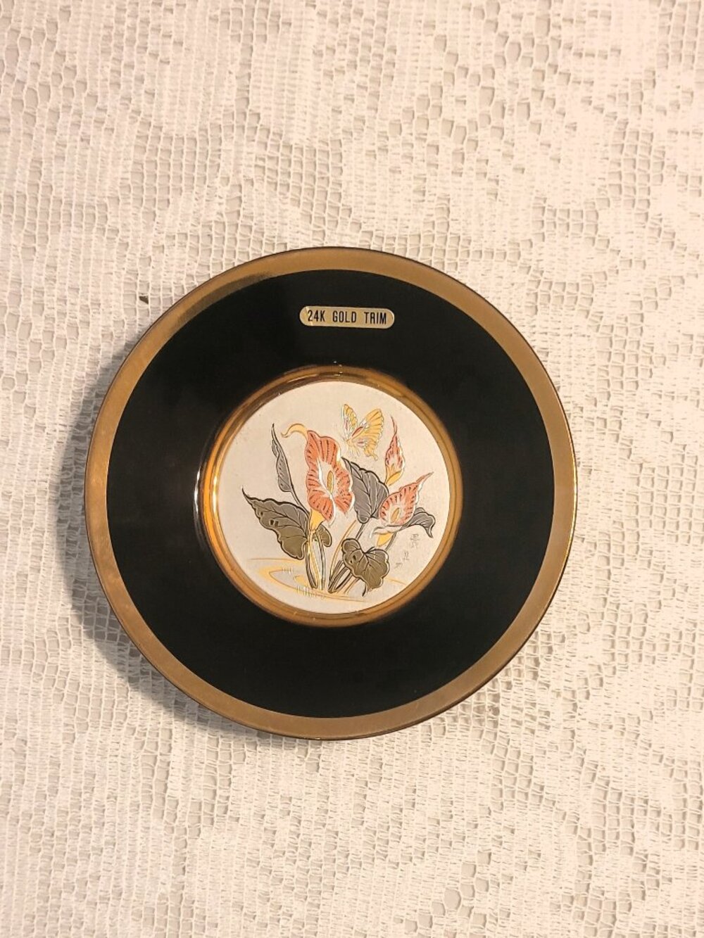 The Art of Chokin 24K Gold Trim 6" Plate | Butterfly w/ Flowers | Made in Japan